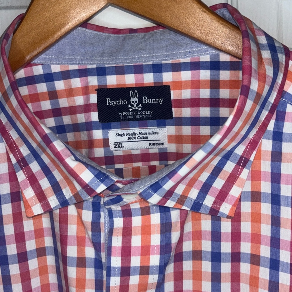 Psycho Bunny Short Sleeve Button Down Shirt Chekered Blue Size 2XL